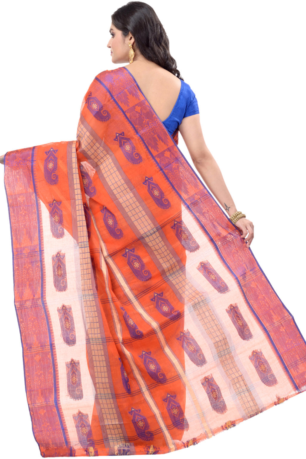 Orange Pure Cotton Vagmi_Buti Tant Saree (139)